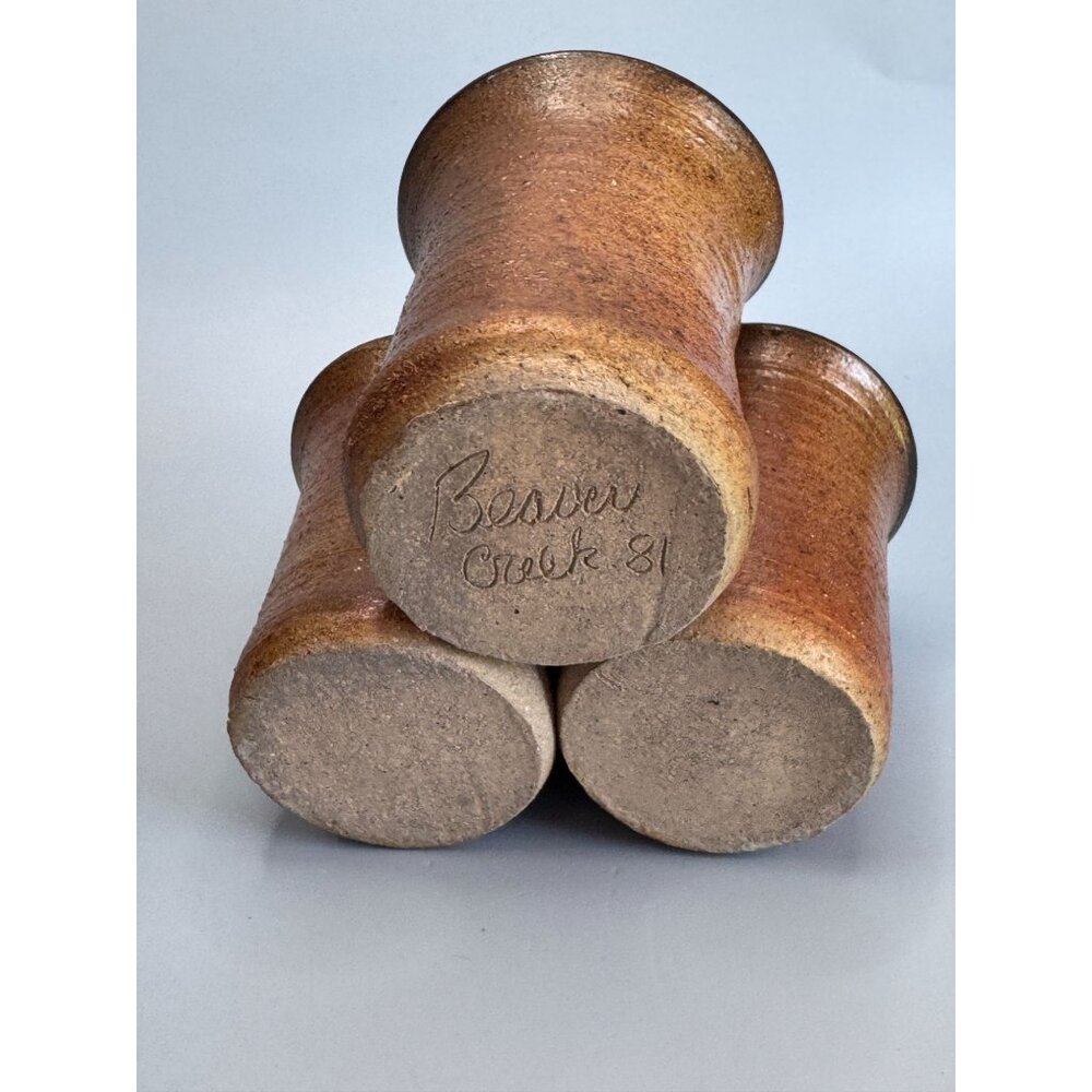 Beaver Creek Pottery Stoneware Utensil Holder Brown 3-Section 3.5"x5.25" 1981 - Picture 7 of 7